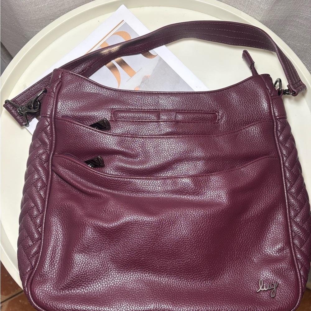 Lug Purple Shoulder Bag with Zipper & Braided Accents Matte Finish Women's Large - Picture 10 of 16